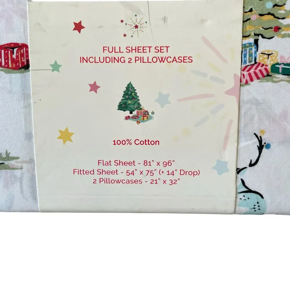 Cath Kidston London 4pc FULL Sheet Set Christmas Animals Cream Cotton NEW